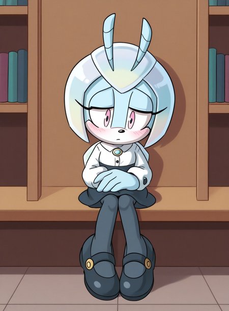solo, <lora:krack:1> krackstyle, furry, no humans,
<lora:Jewel-IL:0.8> jewel the beetle,, library assistant outfit, long sleeve blouse, jumper skirt, pantyhose, mary janes, hairpin, sitting, quiet repose, gentle eyes, blush, peaceful romance, extremely detailed, highres, masterpiece, best quality