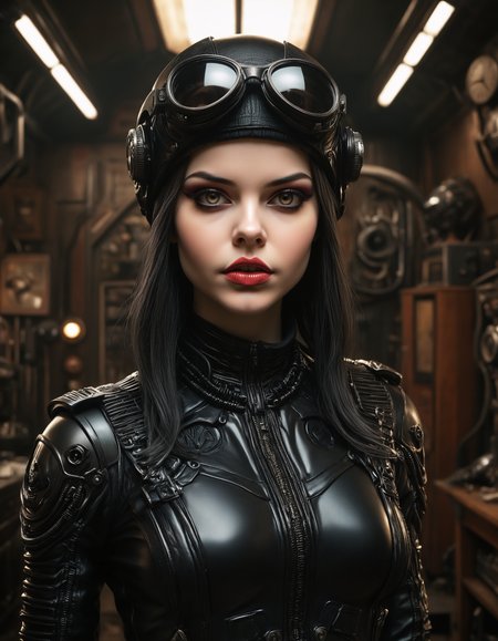 by H. R. Giger and Jeff Simpson, hyper realistic full view photo of  a (trendy hipster girl showcasing a unique and eclectic outfit in a vintage-inspired setting:1.1),  (superb , noir , gorgeous , deadly , masterful:1.4), bold lines, hyper detailed, award winning, limited color palette, high contrast, depth of field, (intricate details, masterpiece, best quality:1.4)
dramatic cinematic lighting, film grain, looking at viewer, dynamic pose, wide angle panoramic view,
<lora:add-detail-xl:0.5> <lora:xl_more_art-full_v1:0.5> <lora:looking_at_viewer:2>