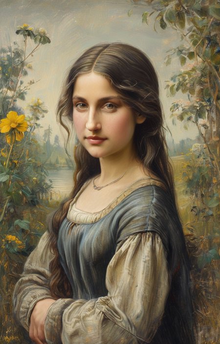 masterpiece,best quality,<lora:tbh136-sdxl:0.85>,portrait of  Mona Lisa,illustration,style of Helen Allingham,
