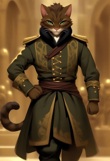 Tabaxi, thin, fit, elegant, army uniform, dancer, calm, leader, commanding, tan color, dark fur, fantasy