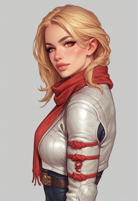 (((side view)))
A pale skinned girl, a part of the healer class in the futuristic sci-fi videogame she inhabits. Dressed in grimy and worn-out clothes, she stands in a dimly lit (underground base:1.5). Her body is adorned with white latex garments with red accents/details, including a complex design bodysuit, a scarf tied around her neck, and several white belts, white harnesses, and white holsters for her tactical equipment. Her attire is accented with red, crop jacket. She holds a handgun in her hand, ready to use it in battle, Looking at viewer, confident cute pose, shiny reflective eyes.
(((full-clothed))),
BREAK 
(outdoor background:1.9) score_9, score_8_up, score_7_up, score_6_up, source_cartoon, rating_explicit, Expressiveh, (((((upper body))))), dynamic pose