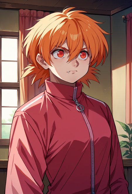 score_9, score_8_up,score_7_up, source_anime, 1girl, solo, <lora:EPhsSeras:1>,
orange hair, short hair, red eyes, hair between eyes,
SerVic, pink jacket, track jacket, zipper, long sleeves
 window, curtains,  indoors, 
closed mouth,upper body, fang,