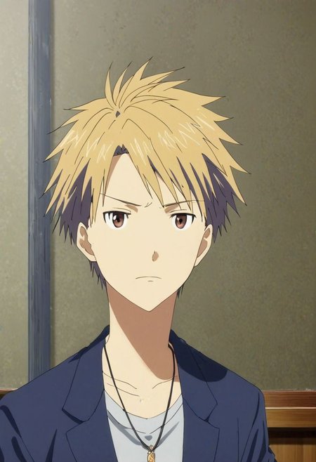 high resolution, solo, best quality, 1Boy, Yamato Ishida, Blond Hair, Necklace, school life, school uniform, OverallDetail