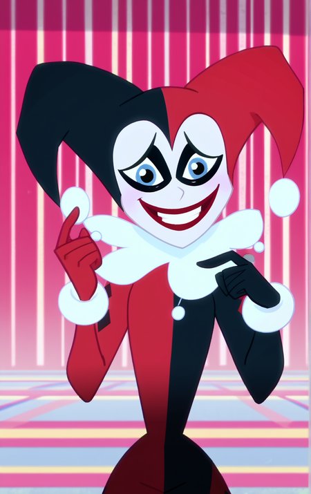 ((score_9)), score_8_up, ((high quality)), ((masterpiece)) BREAK
  DCSG Style, HarleenQ, Harley Quinn, looking at viewer, smiling, good anatomy, five fingered hands, circus background<lora:DC_Superhero_Girls_2019:0.8>,<lora:pony_good_hands:0.8>
