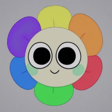 dandy, black eyes, blush stickers, rainbow flower, cartoony, solo, cute, adorable, white torso