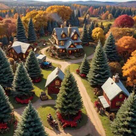 (((4k uhd))), (((high dynamic range:1.8))), ultra detailed, real photographic  nikon z7,  rich color,  christmas tree farm 1920's, rockwell masterpiece, highly detailed environment, (((highly detailed objects:1.4))), disco elysium OverallDetail (Thomas Kinkade Style)