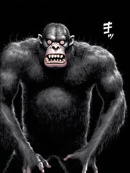 horror, the creature, Gorilla-like, black background, frightening monster, manga
 score_8_up   <lora:Kentaro Miura's Berserk 4-000001:.81> <lora:Gesundheit:.61> <lora:Retroscifi-Pony1-000011:.61>