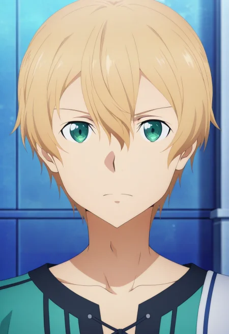 masterpiece, best quality, , anime screencap, anime coloring, official style, looking at viewer, 1boy, solo, male focus, <lora:eugeo_sao_ilxl:0.9>, eugeo_sao, blonde hair, green eyes, bangs, hair between eyes, short hair, , , ,