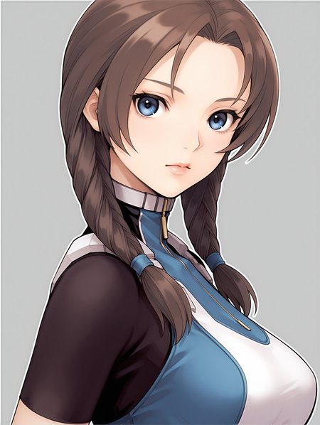 masterpiece,best quality,newest,
1girl,solo,
<lora:Mary_Appleton_ilxl_v1.0:1>,mary_a,twin braids,brown hair,blue eyes,lips,
m_suit,turtleneck,skin tight,bodysuit,crop top,short sleeves,fingerless gloves,leotard,<lora:Fixhands_anime_bdsqlsz_V1:1>,looking_at_viewer,cinematic_angle,looking_at_viewer,white_background,simple_background,upper_body,face_focus,portrait,from_back,looking_back,expressionless,