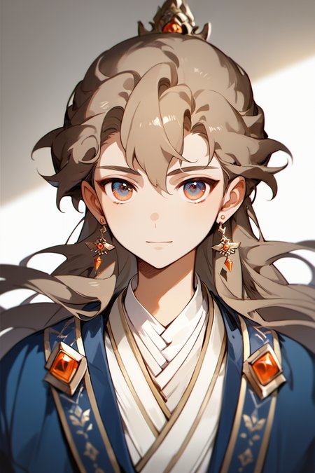score_9, score_8_up, score_7_up, masterpiece, best quality, 1boy, solo, young boy,   shentafei, light brown hair, two-colored eyes,long hair, jewelry, earnings, looking at viewer, portrait,  <lora:ShenTafeiPonyV3:1>