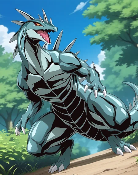 <lora:Metallisaur_(Shinzo)_(Illustrious)_(AD):1.35> Metallisaur, monster, Shinzo, 
((
exterior, vivid anime blue sky with detailed clouds, forest, 
dynamic action, monster, tail, very thick thighs, thick body, male focus, ridged front body, ridged stomach, ridged chest, ridged neck, made of metal, end boss, unstoppable, strong, glossy metal body, made of liquid metal, 
)), 
BREAK: very awe, aesthetically pleasing, masterpiece, best quality, amazing quality, very aesthetic, perfect depth of field shot, 
masterpiece, best quality, amazing quality, very aesthetic, high resolution, ultra-detailed, absurdres, newest, scenery, {Prompt}, BREAK, detailed background, volumetric lighting, 
BREAK: lazympos, lazypos (3),