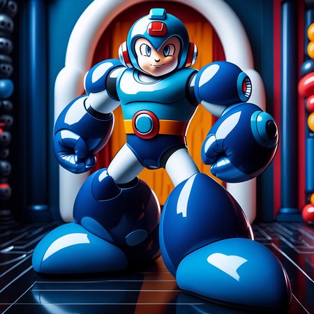 Latex, latex, solo, 1boy, full body, megaman, looking at viewer, inflatable, intricate details, detailed background, depth of field