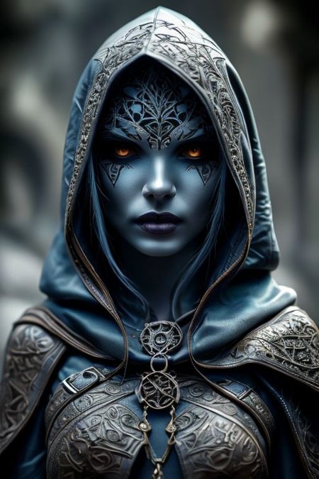 RAW photo, (masterpiece:1.3), subsurface scattering, heavy shadow, (high quality:1.4), (intricate, high detail:1.2), professional photography, HDR, High Dynamic Range, realistic, ultra realistic, photorealistic, high resolution, film photography, ambient lighting, atmospheric effects, <lora:detail_slider_v4:2>, OverallDetail, a female drow rogue, dark makeup, intricate leather armor, jewelry, cape, hood, <lora:Drow:0.8>, epiCPhoto