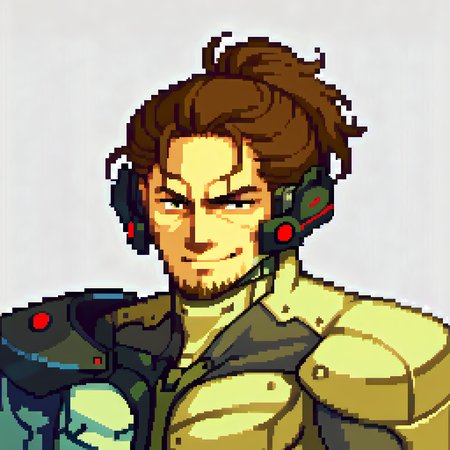 score_9, score_8_up, score_7_up, <lora:zs_FEGBAPortraitsXL:1>, fegbaportraits, portrait, white background, pixel art,  <lora:JetstreamSam_XLPD:1> JetstreamSam, cyborg, bodysuit, headgear, beard, brown hair, smirk, solo,