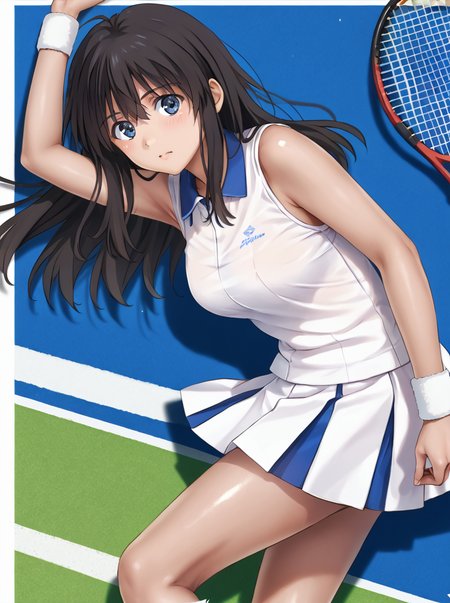 detailed background, shiny skin, posing, rating safe, 
<lora:cyclone.pony:1>,
kaori, 
tennis wear,