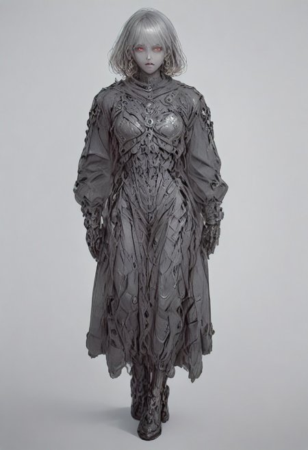 Full body portrait, angry expression, looking at camera,  standing, feet visible.
man, tall smart person, royal soldier, royal military, regal being,
ornate uniform, (white and gold porcelain royal celestial clothes), holding scifi weapon, mechwear, commando uniform, crystal details in armor, crystal ornate earrings, crystal jewelry, ornate fractal face mask, ornate gold dainty details fractal armor,
((((crystallization of the face)))), teeth made of quartz, ((((eyes made of ulexite)))), hair made of Fanlike acicular-fibrous crystal groups, thin crystal hair, flowing white fractal hair, large perfect eyes, crystal iris, eyes made of crystal, ((white porcelain skin)), (white_skin), glowing clear eyes, celestial eyes,  interweaving techno-anatomical and fractal elements, Ellen Jewett's intricate sculptural craftsmanship, no eyebrow hair,
dynamic lighting highlighting multifaceted textures, cinematic post-processing for an exquisite visual narrative, breathtaking surreal masterpiece,
sci-fi royal palace setting, single source lighting, low light setting, dark room, intense lighting,