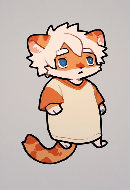 score_9_up, score_8_up, score_7_up, source_furry, milkytiger, tiger ears, tiger boy, white eyebrows, blue eyes, 1boy, solo, chibi, dot eyes