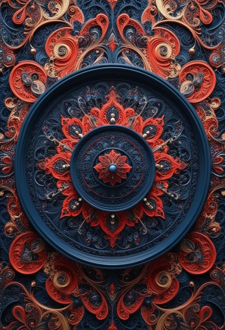 photo of a paisley pattern, boteh, paisley, navy blue, madder red, almond, entwined paislies, official art, aesthetic, dynamic angle, hyper detailed, order and chaos, dark colors, (extremely detailed, intricate details, masterpiece, best quality, 8k wallpaper:1.4), dramatic lighting, (dark blue and madder red palette:1.2), twisting paisley