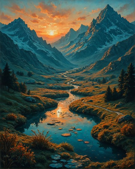 Surreal Landscape, Creator Landscape,
(style ofHans Gude (Nordic waters)), Granite mountain range at twilight, water striders on pond, medieval boundary cross, 
<lora:ClassipeintXL2.1:0.765> oil painting,
<lora:extremely_detailed:0.436> extremely detailed,
<lora:add-detail-xl:0.292>, 
<lora:dreamshaperXL10_lora:0.546>, 
 <lora:Flux-XL_Scenery: 0.599> flux-scenery,
detailxl,
advntr,