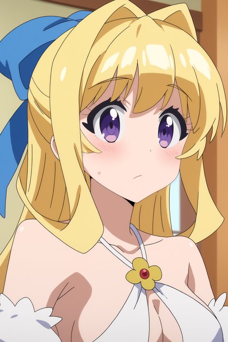Ristarte, anime coloring, upper body, solo, smile <lora:Shinchou_Yuusha-Ristarte-PDXL:0.8>