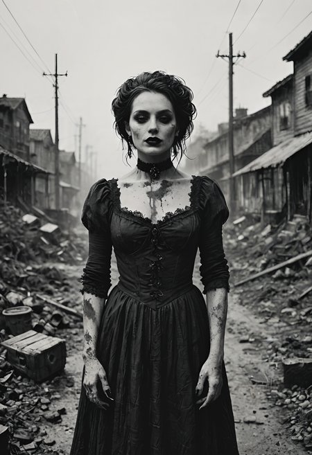 score_9, score_8_up, score_7_up, source_photo, gothic, monochromatic, monochrome, muted_color, digital photography, flat colors, vintage dirt, artifacts, heavy film grain, 1girl, mature_female, dark atmosphere, eerie, Over-the-hip view, rating_safe, <lora:pony\test\Gothic_Grain_Pony:1.0000000000000002>
