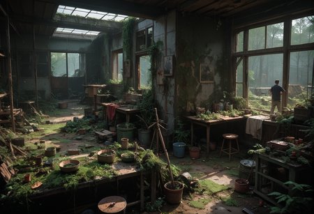 score_9,score_8_up,score_7_up,8k,,ruanyi0723,post-apocalypse,overgrown,moss,people,indoors,<lora:0723 post-apocalypse_v1_pony:1>