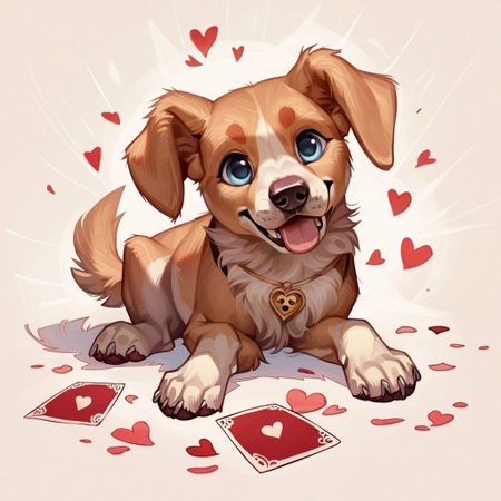 (score_9, score_8_up, score_7_up, source_western,realistic), fantasy, 
The cutest golden retriever puppy sitting by a giant valentine's day Card with lots of hearts,dog, rating_safe