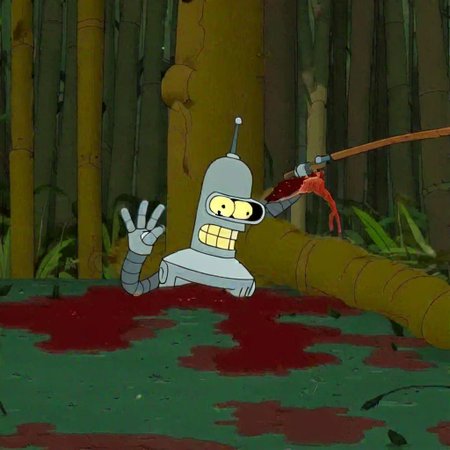 Bender kill Deer on Rainforest, blood, dripping, dripping blood, FuturamaStyle