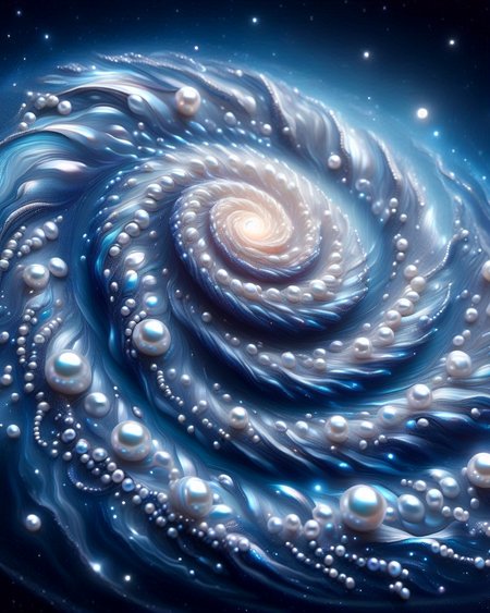 Pearlum, (Masterpiece, Best Quality, realistic, 4k, Highres:1.2), a blue spiral galaxy made of pearls