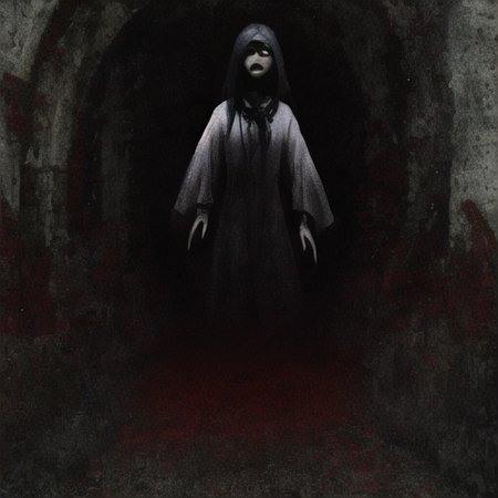 ((masterpiece)),(best quality), absurdres,sadako_yamamura,red eyes, white dress,<lora:Sadakobest:0.8>,  <lora:death2HorrorLocon_v10:1>,horror (theme),dark,