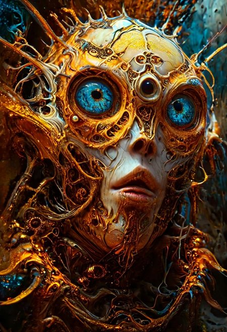 bioluminescent vintage mechanical spider-hunter, otherworldly,
big eyed alien, in the style of textured illustrations, 
golden cobweb, web, dark chalk mine, necromancy magic, rust, rustic, dark atmospheric haze, 
cinematic photo Ombre color scheme of neon blue, neon pink, neon yellow, neon green, neon orange, 
full body, highly detailed face, dynamic angle, panoramic wide angle shot, 
art by Carne Griffiths and Naoto Hattori and Annie Leibovitz,
best quality, masterpiece, photo realistic, highly detailed, approaching perfection, dynamic, trending on artstation, sharp focus, intricate details, epic scene, cinematic lighting