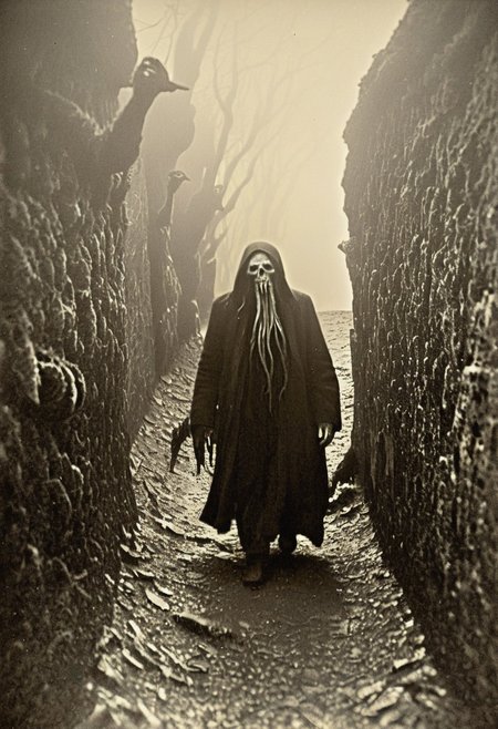 antique photo, eerie atmosphere, creepy, descent into madness, cthulhu mythos, nameless ones,  horror, lovecraft
