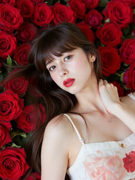 There are wonderful studio lights and various reflections,
18yo beautiful cute girl with blushing and female orgasm.skin naturally showing the texture of blood vessels and detailed pale skin,
--,
<lora:Nakajo_Ayami_f1:1>,she is Nakajo Ayami, A masterpiece full body photography âa breathtalking beautiful woman in a beautiful dress is lying in a sea of rosesâ,long hair,pale,skin,red lips,red roses,beautiful face,cute eyes,romance,love,award winning,,