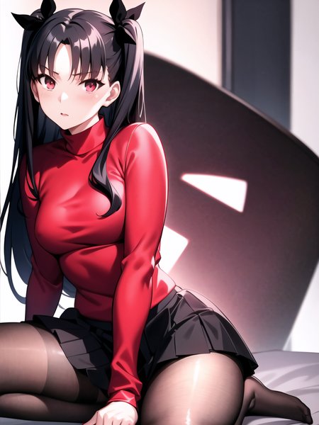 <lora:Tosaka:0.3>, 
woman, red turtleneck, cross bait on the chest, black skirt, black stockings, black hair
masterpiece, best quality, (natural skin texture, hyperrealism, soft light, sharp:1.2)