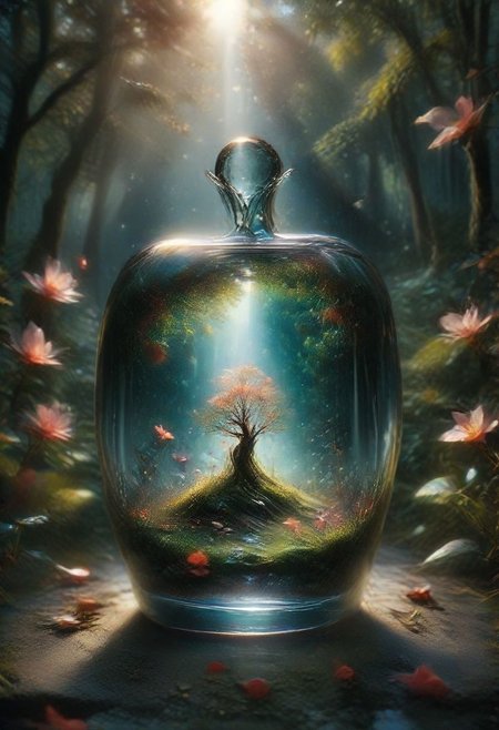 There a glass Apple sculpture, concealed inside is a picture of a beautiful Japanese landscape inside of it with pink trees and falling leaves, in the dark, detailed image, 8k, 8k high quality detailed art, the moon, perfect sphere, amazing wallpaper, digital painting highly detailed, 8 k hd detailed oil painting, beautiful art uhd 4 k, focus on glass apple, close up, bokeh, unfocused counter top background   Vibrant glass red apple, glossy surface, intricate details, vivid green leaves, miniature Adam and Eve figures inside, symbolic scene, ethereal atmosphere, zbrushcentral contest winner, cherry blossom tree background, meticulous craftsmanship, high realism, impeccable symmetry, 8K resolution, captivating colors, dynamic lighting, digital art masterpiece, by renowned artist, enchanting and thought-provoking composition.
More about Enchanted Glass Apple: A Digital MasterpieceA stunning digital artwork featuring a vibrant glass red apple with intricate details, containing miniature Adam and Eve figures. Set against a cherry blossom tree background, this piece showcases meticulous craftsmanship and high realism in an ethereal and symbolic scene.
#craftsmanship #digitalmasterpiece #ethereal #glassart #symbolism