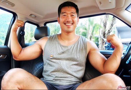 (((htkangface))), daddy,  natural face expression, (((detailed HtKangface))), fixed htKangface Photorealistic, realistic, masterpiece, intricate details, detailed background, depth of field, photo of a handsome, dynamic pose, natural face expression, high detail, high quality, male focus,  ((pants)), (((in car))), ((covered nipples)), ((driving car)), (((daddy smile))), ((sitting)), ((tank top)), ((solo)), arms up, ((ring)), hairy armpits,, ((showing muscles)), showing off, beefy muscle