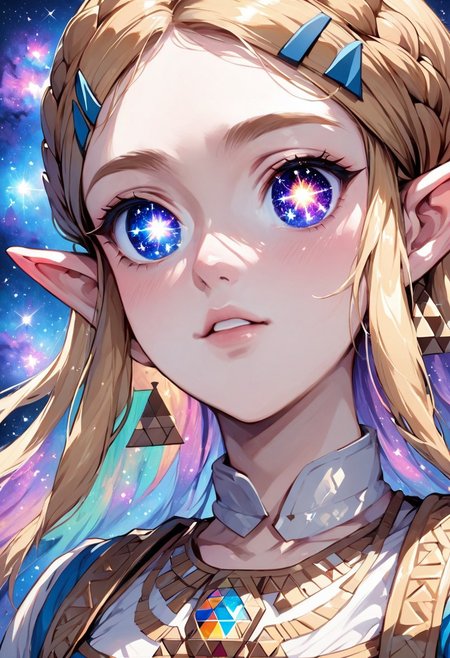 source_anime, colorful, score_9, score_8_up, score_8, (masterpiece), eyedetailxl, bettereyes, detailed_eyes, upper_body, bust, BREAK, 1girl, Princess Zelda, multicolored_eyes, (galaxy eyes:1.2), galaxy_eyes, bright_pupils