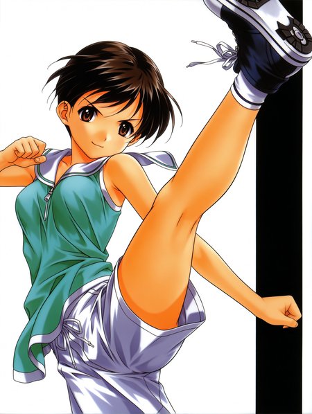 masterpiece,best quality,newest,
1girl,solo,
<lora:h_akemi_ilxl_v1:1>,h_akemi,black hair,brown eyes,a_clothes,
<lora:Fixhands_anime_bdsqlsz_V1:1>,dynamic_angle,cinematic_angle,looking_at_viewer,simple_background,white_background,face_focus,(attack,(side kicking),standing on one leg,),high_kick,jitome,wide_shot,naughty_face,