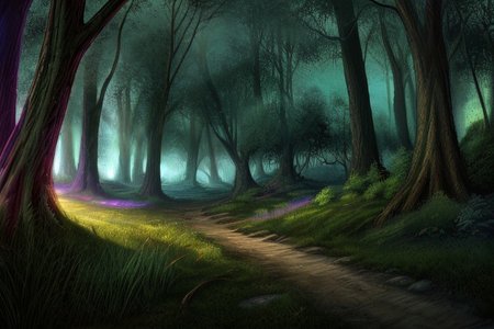 score_9, score_8_up, score_7_up, highly detailed, 
((detailed background, fantasy forest background, fog, glowing light, trees, grass, narrow path)), no people,