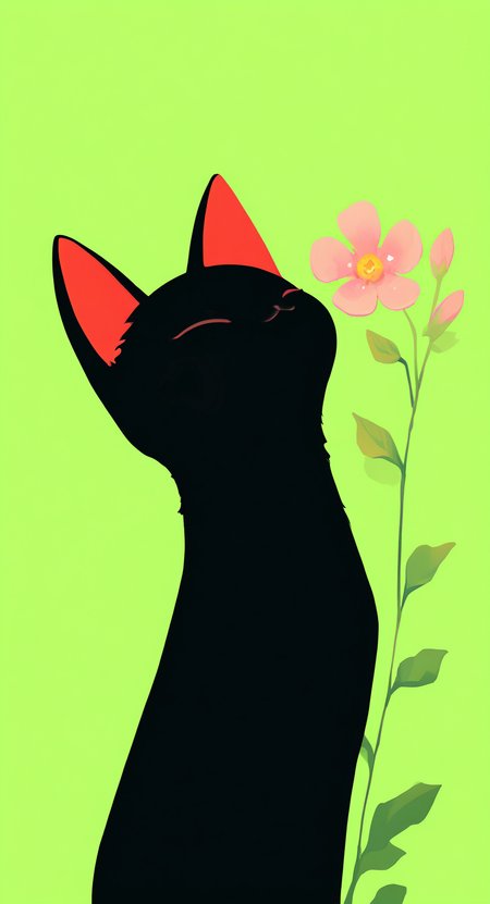 masterpiece, best quality, good quality, very awa, very aesthetic, absurdres, newest, solo, smile, simple background, closed mouth, closed eyes, flower, no humans, animal, cat, plant, red flower, pink flower, green background, animal focus, black cat, haiz_ai, no lineart,no outline, <lora:NOOB_vp1_detailer_by_volnovik_v1:0.35> <lora:noobai_ep11_stabilizer_v0.138_fp16:0.4> <lora:ponyv6_noobV1_2_adamW-000017:0.7> <lora:haiz_ai_illu:0.7>