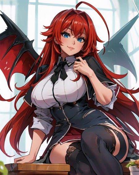 ((best quality)), ((masterpiece)), (detailed), <lora:EyesGen:0.6>,<lora:add_detail:0.0>,8k resolution,high quality,revealing clothes,(skindentation:1.2),intricate,intricate setting,mature female,mature,1girl,looking at viewer, smile, <lora:rias_gremory_v2:0.6>,rias gremory, 1girl, long hair, red hair, ahoge, blue eyes, large breasts, very long hair, breasts,huge ahoge,| <lora:Oni-noboru-Style-v1_509788:1>