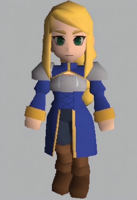 masterpiece, best quality, solo, 1boy, looking at viewer,  <lora:FF7-Chibi-illus_Fp:1>, full body, simple background, 3d, chibi, agrias oaks, blonde hair, braided ponytail, shoulder armor, armor, corset,