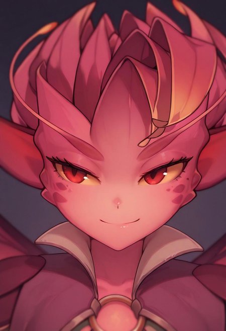 score_9_up, score_8_up, score_7_up, cute, seductive, light smile, , slender body, depth of field, dynamic angle, fashion photography, sharp, ,dark_willow_dota2,dark_willow_dota2, shawl, defaultskin, wings,yellow sclera,red eyes,,close up,face close up,