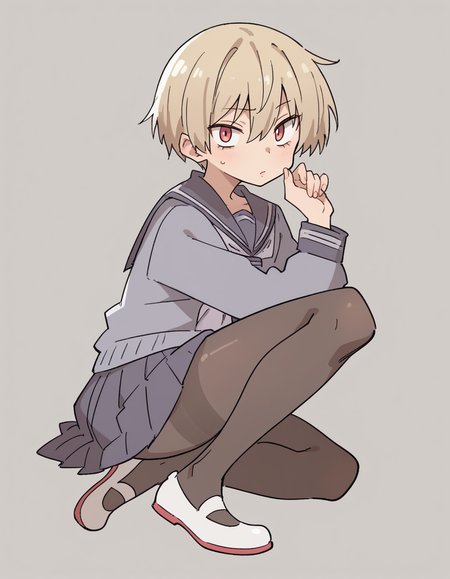 zPDXL, score_9, score_8_up, score_7_up, score_6_up, score_5_up, score_4_up, 1girl, solo,
 <lora:Maa:0.8> maa, flat color, serafuku, school uniform, pleated skirt, pantyhose, white footwear, uwabaki, looking at viewer,