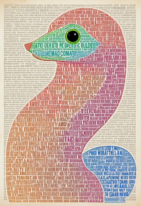 A cute vivid literary snake filled with text