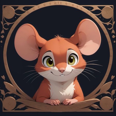 score_9, score_8_up, score_7_up, score_6_up, score_5_up, score_4_up,
[][][][][]
(feral:1.5), (cute:1.6), m0use_goldie, flat color,
[][][][][]
hazel eyes, red fur, male,
[][][][][]
m0use_goldie,
[][][][][]
(upper body portrait, head focus:1.5), look at viewer, 
[][][][][]
(dark background:1.5), art nouveau, (chibi:0.8),