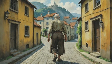 (((With newfound purpose, you set forth on your quest to rescue the missing girl. The old man leads you through the winding streets of the village, pointing out various landmarks and shortcuts along the way. As you walk, you can't shake the feeling that you are being watched, as though unseen eyes follow your every move. The air grows heavier with each passing minute, the weight of the unknown bearing down upon you like a physical force.)))