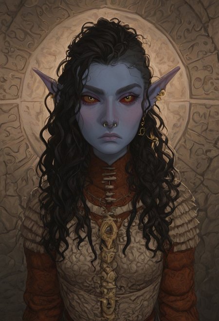 safe_pos, solo, short pointy ears, piercings, random elf face, aquiline features, female dark elf, brow rings, nose rings, beaded piercings, weathered skin, large nose, insect chitin armor, insect chitin helmet, insect chitin ornaments, stylized insect pattern, athletic build,  animated realism, zoomed out, Syrian features, torso, brass pipes and gears, intricate architecture, dwarven masonry, dwemer fixtures, white-green light, gloomy lighting, ancient ruins, interior, stone tiled floor, grey-blue skin, mahogany and ivory clothes, medium armor, bone plate armor, ivory straps and fittings, alien bone ornaments, grey wood neckguard, red sclera, black pupils, blue-green light, neon, highly detailed, defined features, looking at viewer, three quarters view, from above, dynamic lighting, 19 years old, light and shadows, patterned cloth, annoyed expression, expressive eyes, detailed medieval clothes, medium_breasts, very long hair, wavy hair, thick hair, beaded hair, braided hair, under cut hair, semirealistic, alien elf, spanish features, jewish features, black hair, dark red hair, umber skin, sharp features, pastel green inuit print cloak, nighttime, high detail, absurdres, pretty eyes, detailed eyes, yellow eyes,