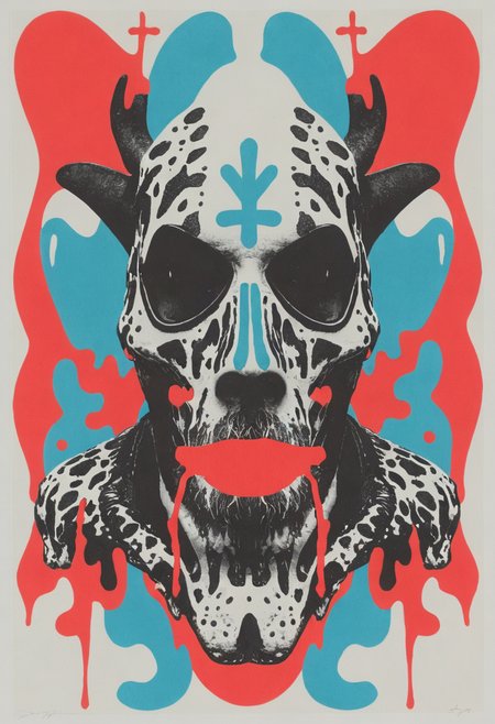 Anaglyph 3D, retro risograph printed rorschach test, Jonathan Meese, b&w, <lora:add-detail-xl:1>