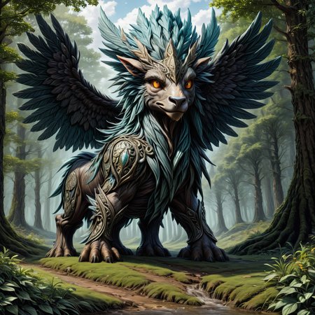 hyper detailed masterpiece, dynamic, awesome quality,LoromXL_Druidic_Naturalism,
hippogriff, mythical    tall humanoid creature, horse head, mane hooved feet, fur, furry skin, forests, mischievous, malevolent   <lora:LoromXL_Druidic_Naturalism:1>